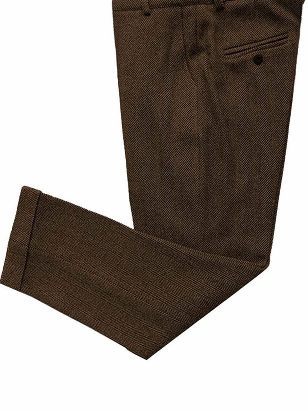 Men's Brown Herringbone Dress Wool blend Trousers Size L